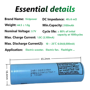 Batterie lithium-ion cylindrique haute capacité INR 18650 MH1 3200mAh 3.7V 3C 10A pour outils électriques, vélos électriques - Product Image 4