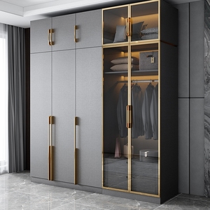 Juego de Armario Gris de Alta Gama Trlife con Detalles en Vidrio y Dorado Escritorio Integrado Almacenamiento Inteligente Muebles de Dormitorio Modernos - Product Image 3