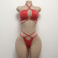 Ensemble de Performance Exotique Deux Pièces pour Femme en Spandex, Haut Tube et Justaucorps de Pole Dance, Strass, Lingerie Sexy pour la Danse de Salon
