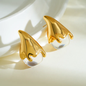 Boucles d'oreilles minimalistes en acier inoxydable 304 plaqué or 18 carats, avec résine en forme de goutte d'eau, électroplaquées, style décontracté et simple pour femmes - Product Image 5