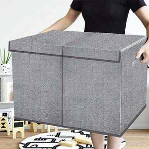 Caja de Juguetes Gris con Tapa Abatible, Plegable, para Niños, para Organización del Hogar, con Patrón de Espiga, Caja de Almacenamiento de Ropa - Product Image 1