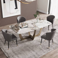 Table à manger moderne Gailswei 6 places avec plateau en pierre frittée et pieds en métal pour villas, hôtels, restaurants