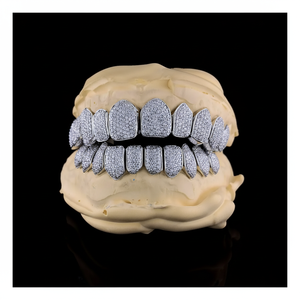 Hip Hop Personality Grillz Teeth Top Bottom Set con VVS Clarity Moissanite Diamond Iced Out Custom 14kt White Gold Grillz - Product Image 1