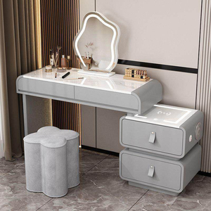 <span class=keywords><strong>Table</strong></span> de toilette en bois haut de gamme avec tabouret, blanc crème, commode intelligente avec rangement, <span class=keywords><strong>table</strong></span> de maquillage moderne pour fille avec haut-parleur - Product Image 4