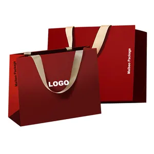 Customized printing rope handle small red retail paperbag luxury chinese lunar new year paper gift shopping bag with logo