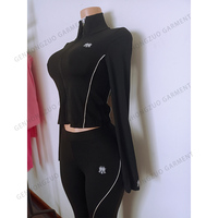 Ensemble de survêtement 2 pièces pour femme avec logo personnalisé, veste zippée et leggings taille haute, passepoil contrastant, tenue de sport décontractée pour l'entraînement et le jogging
