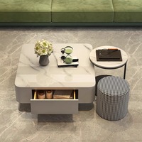 Table basse moderne de luxe carrée en bois avec dessus en marbre en métal pour petit salon design de meubles extensibles multifonctions