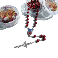 12 pièces de chapelets en bois parfumés aux pétales de rose rouge, croix du Pape Léon XIV, perles faites à la main, cadeaux d'anniversaire catholiques, boîtes religieuses pour la prière