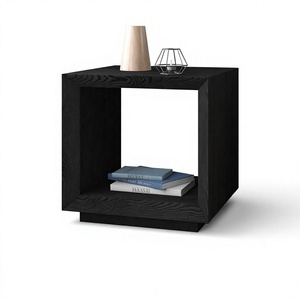 Table d'appoint carrée moderne noire avec étagère inférieure ouverte pour salon ou chambre à coucher - Product Image 1