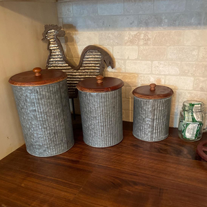 Lot de 3 boîtes en métal de style rustique Primitives en métal galvanisé et bois pour décor de cuisine à la maison Pot de fleur - Product Image 4