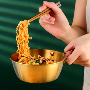 磨かれた金金属韓国のステンレス鋼304 18/10調味料混合皿環境に優しいラーメンサービングボウルハンドルキャンプ用