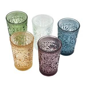 Vaso de Vidrio de Alta Calidad, Copa de Vino Colorida y Económica, Vaso de Jugo y Agua con Relieve Vintage, Diseño Personalizado Disponible - Product Image 2