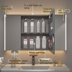 Miroir de salle de bain LED avec armoire de rangement murale, miroir de toilette intelligent éclairé, armoire à pharmacie avec porte - Product Image 2