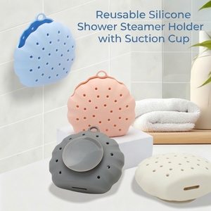 Reusable Silicone <b>Shower</b> Steamer Holder with Suction Cup <b>Draining</b> Soap Dish Bath Bomb Hanger Silicone Aromatherapy Steamer Tray - Product Image 1