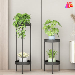 卸売り2層黒錬鉄製ディスプレイ金属プラントポットフラワースタンド屋内コーナー花瓶ガーデンスチールデザインラック家庭用 - Product Image 4