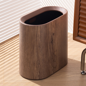 Poubelle en PP à motif bois; Poubelle d'intérieur pour salle de bain/salon; Couvercle pour espaces étroits; Grande poubelle à pression - Product Image 4