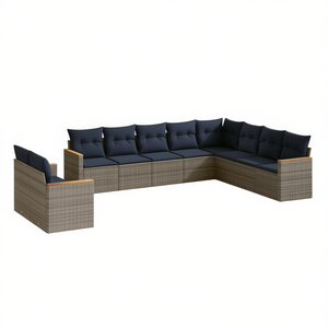 Set di divani da giardino per esterni, 10 pezzi, in polyrattan grigio con cuscini, design contemporaneo per patio e giardino. - Product Image 1