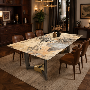 Table à manger personnalisée en quartzite Pandora, plateau rectangulaire, style moderne, pour villa, 8 à 10 places, pieds en métal, mobilier en pierre - Product Image 3