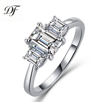 Bague en argent sterling S925 avec moissanite taille émeraude 1,6 CTW, bague solitaire à trois pierres, bague de promesse pour femme