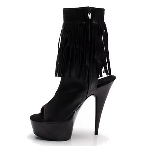 Chaussures à talons fins noires pour femmes de 6 pouces (15 cm), à bout ouvert, avec pompon, chaussures à talons hauts tendance, chaussures de podium, chaussures de <span class=keywords><strong>pole</strong></span> <span class=keywords><strong>dance</strong></span>, sexy, fétichistes - Product Image 2