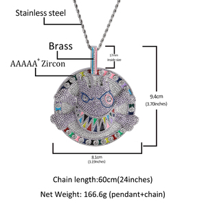 2023 nouveauté mignon forme ronde <span class=keywords><strong>CZ</strong></span> pendentif couleur disque dessin animé mode <span class=keywords><strong>plaque</strong></span> collier grande taille rappeur bijoux - Product Image 2