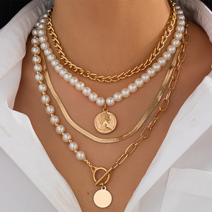 Collana da Donna con Perle Barocche e Perline Placcate Oro, Accessorio Creativo Irregolare per Clavicola, Accessorio di <span class=keywords><strong>Moda</strong></span> all'Ingrosso - Product Image 3