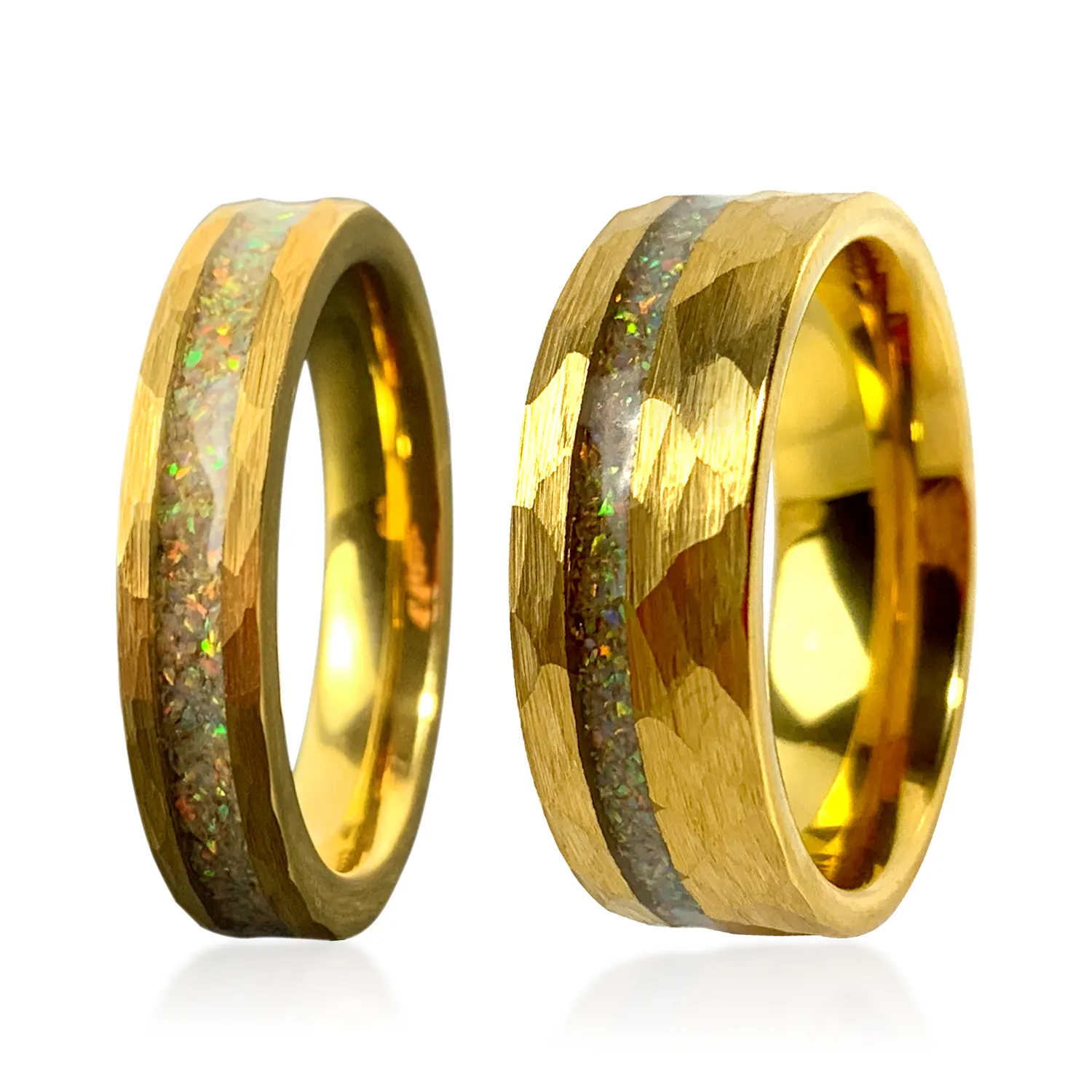 Fast Shipping Faceted Edges 24K Gold Plated Tungsten Carbide Ring Inlay Opal Ring Fashion Jewelry Wedding Rings Gold