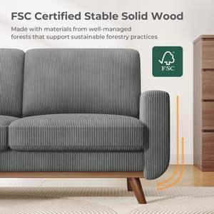Sofá cama moderno y cómodo de dos asientos de cuero de pana PU de madera maciza con cojín de resorte de asiento profundo para dormitorio o sala de estar - Product Image 3