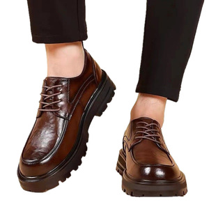 Chaussures Oxford habillées en cuir véritable pour hommes, style décontracté, avec grain froissé fait main, rehaussantes et robustes, collection 2026 - Product Image 5