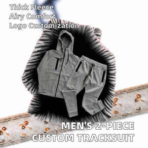 Conjunto de pantalones con capucha y cremallera de manga larga de poliéster transpirable con logotipo personalizado para hombre, chándal de 2 piezas para correr para otoño - Product Image 3