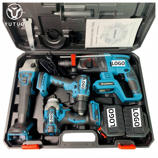 Factory Price 4 Pieces in 1 Combo Cordless Impact Wrench Angle Grinder Hammer Drill 18v Cordless Tool Set Electric Tool Kit