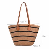 Bolso de Mano de Paja Moderno y Sencillo, Bolso Tote Grande Tejido a Mano para Mujer, Color Sólido, Cierre Abierto, Estilo Casual de Verano