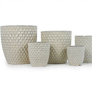 Pot de fleurs en céramique émaillée à motif diamant de couleur blanche de style américain, écologique, durable, pour l'intérieur/l'extérieur, avec drainage - Product Image 1