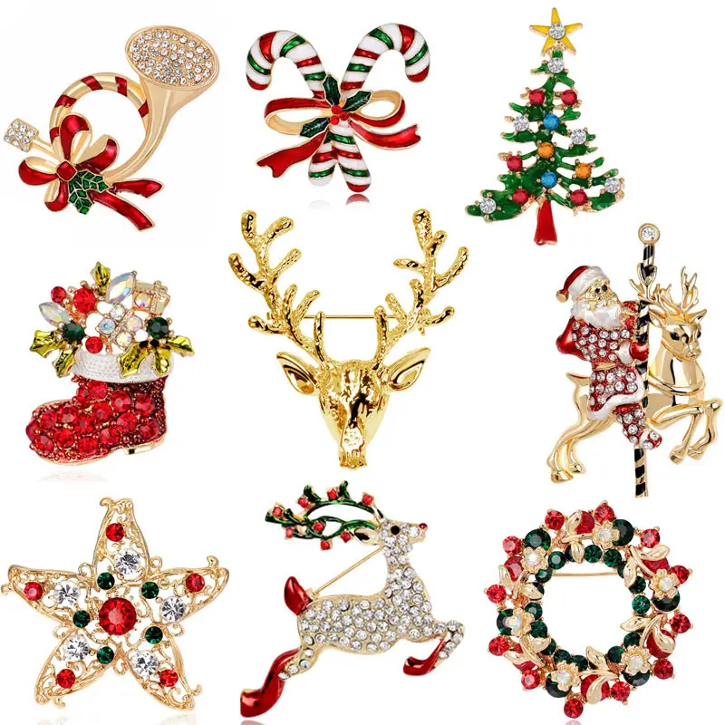 Giáng sinh Trâm phụ kiện bên Vòng hoa Corsage phù hợp với Santa Moose huy hiệu bán buôn