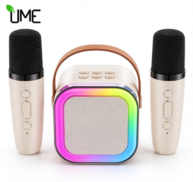 Mini Wireless Microphone and Speaker for Kids-Custom ABS Material Geometric Pattern Karaoke Home Audio System