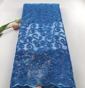 Hochwertiger blauer französischer Spitzens toff Afrikanischer französischer Tüll spitzens toff mit Pailletten - Product Image 1