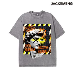 Camiseta Oversize de Algodón Lavado con Estampado Artístico 'Descubre Tu Esencia', Estilo Retro Urbano, Venta al por Mayor desde Almacén en EE. UU. - Product Image 2