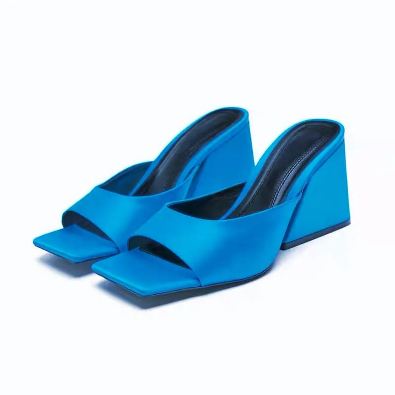 Materiale di seta Sandalias Feminina scarpe Casual femminili Royal Blue Women Luxury Block Heels for Ladies