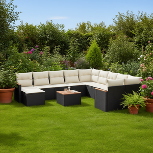 Conjunto de Sofás de Jardín en Negro y Crema, Muebles de Ratán para Exteriores con Cojines de Espuma de Alta Densidad, Diseño Contemporáneo Impermeable - Product Image 2