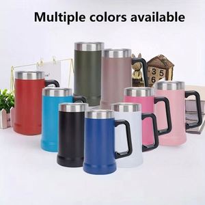 Mug à bière isotherme en acier inoxydable de 24 oz, écologique, portable, avec poignée, double paroi, revêtement poudré, design moderne - Product Image 2