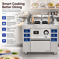 Cuiseur à nouilles commercial à induction en acier inoxydable à 6 trous, 8 kW, avec minuterie programmable, pour chaînes de restauration rapide, bouilloire à pâtes, Plug-and-Play