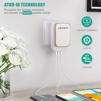 LDNIO A4405 US UK EU AU Plug 4-Port 22W Lampe LED réglable Adaptateur de chargeur USB Auto-ID Portable Phone Travel Wall Phone Charger