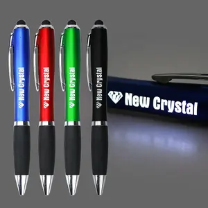 Stylo promotional pen laser enhraved logo custom led light up pens with stylus with custom light logo