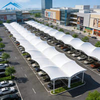Abri de stationnement commercial pour véhicules électriques en structure acier avec membrane PVDF imperméable, sur mesure, pour centres commerciaux