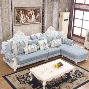 Eropa Klasik Desain Sofa Bed Mewah Bahasa Perancis Kain Berbentuk L Sofa Sudut Antik Royal Sofa Set Furniture
