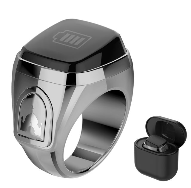 New Arrival Smart Tasbih Zikr Ring Prayer Time Reminder Digital Display Waterproof Metal Muslim Smart Rings with Charging Case