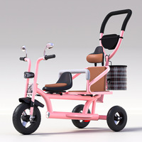 Tricycle double pour enfants avec pédales, style poussette, vélo à roulettes, cadre en métal, capacité de charge de 150 kg, pour garçons et filles, sécurité en plein air