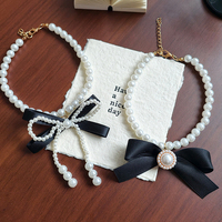 Collier pour animaux de compagnie élégant style petite fragrance, double couche, perles, nœud, pour chat et chien, accessoires pour animaux