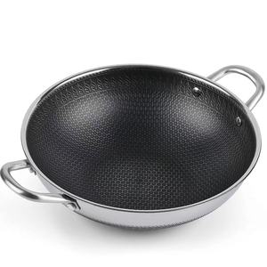 32cm 34cm Nid D'abeille Revêtement Antiadhésif Ustensiles De Cuisine Tri Plis En Acier Inoxydable Fry bar Wok Double Poignée Cuisson Soupe Pot - Product Image 1