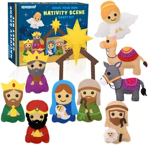 2023 new handcraft educational beginners nativity scene felt dolls christmas ornaments craft sewing kit for kids diy